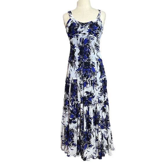 EVAN PICONE Women’s Size 4 Tiered Maxi Dress Riyal Black White Polyester Lined - Picture 1 of 9